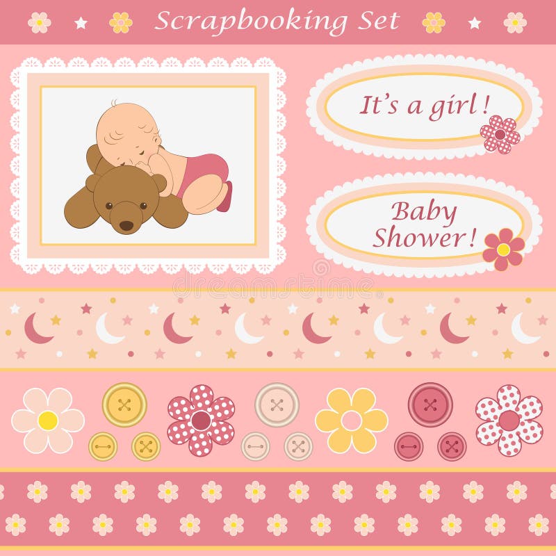 Digital scrapbooking set for baby girl. royalty free illustration Digital scrapbooking set for baby girl. royalty free illustration