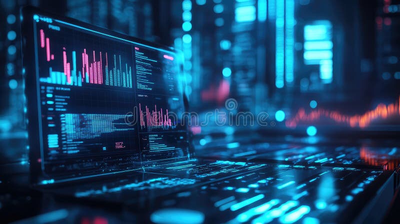 Digital screen displaying financial cryptocurrency data charting stock market stock photo