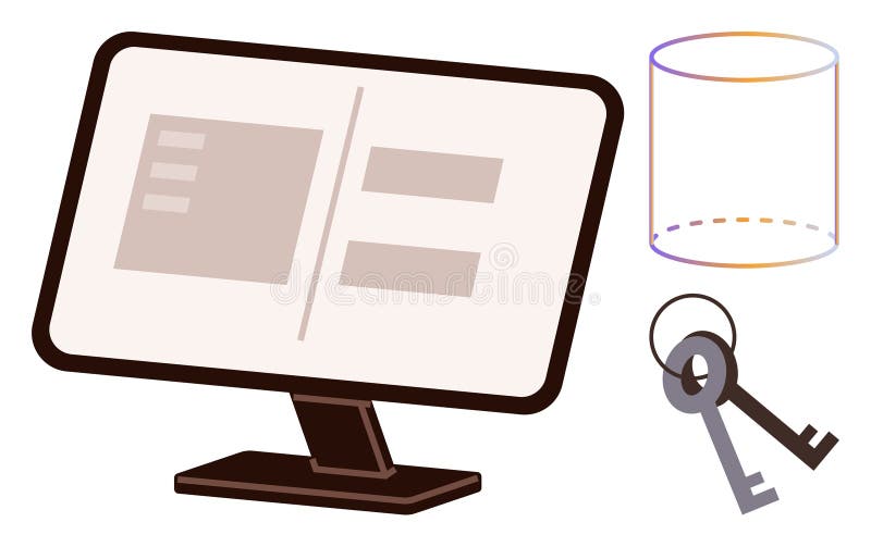 Digital Security Concept with Computer, Database, and Keys for Secure Data Access royalty free illustration