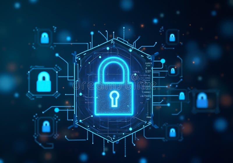 Digital Security Concept: Glowing Lock Icon Surrounded by Cyber Connections. A futuristic illustration featuring a glowing blue lock icon at the center, symbolizing digital security and data protection. The lock is embedded within a network of interconnected nodes and circuits, representing robust cybersecurity measures in a tech-driven environment. Surrounding the lock are additional padlock icons, emphasizing the theme of safeguarding information across multiple systems. The dark background with subtle light particles adds depth and a sense of advanced technology. This image conveys concepts of cyber security, encryption, privacy, and technological innovation, making it ideal for use in marketing materials related to IT security solutions, online safety campaigns, or educational content about protecting digital assets.. Digital security and personal data concept with glowing digital lock in glowing circle on abstract technological background. Earth globe and cybersecurity lock hologram with diverse icons. minimalistic horizontal wallpaper regarding cybersecurity and privilege access management. Cybersecurity and data privacy protection concept, lock, binary digits background. Cyber Security Data Protection Business Privacy concept. Generative Ai. security, protection, lock, technology, datum, privacy, safety, encryption, padlock, glowing, futuristic, concept, abstract, digital, firewall, cyberspace, computer, cyber, network, system, background, password, access, illustration, modern, blue, design, connection, horizontal, innovation, internet, secure, business, information, symbol, virtual reality, computer crime, color image, computer network, network security, glow, no people, communication, light, security system, japan, photography, big data, networking, online, safeguard, keyhole, dark, digitally generated image, safe, shield, virtual, business finance and industry, computer hacker, code, e-commerce, illuminated, defense, computer graphic, computer software, cloud computing, confidential, graphic, hardware, neon, transparent, bright, wireless technology, banking, coding, key, server, sharing, software, three-dimensional, accessibility, binary code, threat, circuit board, global communications, blockchain, red, web page, ideas, metallic, science, shiny, social media, solution, control, copy space, guarding, three dimensional, web, art, isolated, online shopping, cloud, creativity, electronic, future, gradient, monitoring, risk, signal, tech, backup, hacking, shielding, unlock, shape, circle, line, metal, icon symbol, binary, circuit, colourful, crime, development, elegant, global, hacker, identity, infrastructure, open, paying, platform, policy, prevention, storage, thief, vibrant, visual, compliance, device, downloading, locking, motion, update, vault, vulnerability, warning, blurred motion, close-up, confidentiality, element, hologram, text, touch screen, barrier, black, board, creative, cryptocurrency, icon, object, pattern, pink, texture, vector, aesthetic, agreement, artistic, assessment, assistance, assurance, attack, awareness, bold, client, colours, complexity, computing, confidence, cover, curve, database, document, dynamic, effect, finance, fire, flames, flow, glasses, glossy, gold, imagination, individuality, intelligence, interface, luminosity, management, matrix, measure, message, minimalist, monitor, number, one person, organization, panoramic, particle, plain, pointing, process, processing, programming, pushing, rack, reflection, rendered, rescue, secret, sending, service, shine, simplicity, smart, smooth, soft, solitude, spark, speed, structure, stylish, success, surveillance, techno, touching, trendy, trust, user, virus, vitality, wave, wavy, ai, artificial, biometrics, cpu, electric, energy, framework, geometric, information technology, inspecting, integrity, locked, mechanism, people, protected, protocol, reliability, rendering, response, semiconductor, smartphone, spyware, surface. Coding text hacker concept stock images, royalty-free photos and pictures