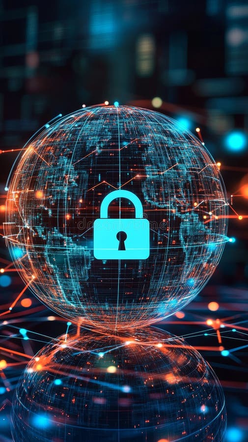 Digital Security Concept with Lock on Global Network Background royalty free illustration