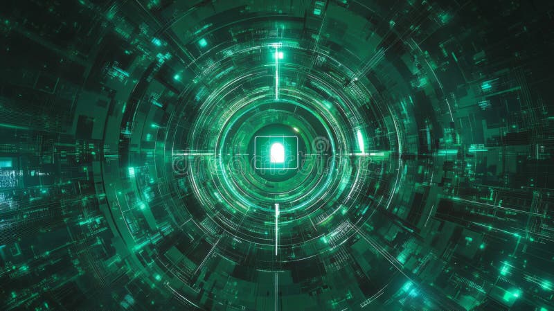 Digital Security System Green Network Cyber Lock vector illustration