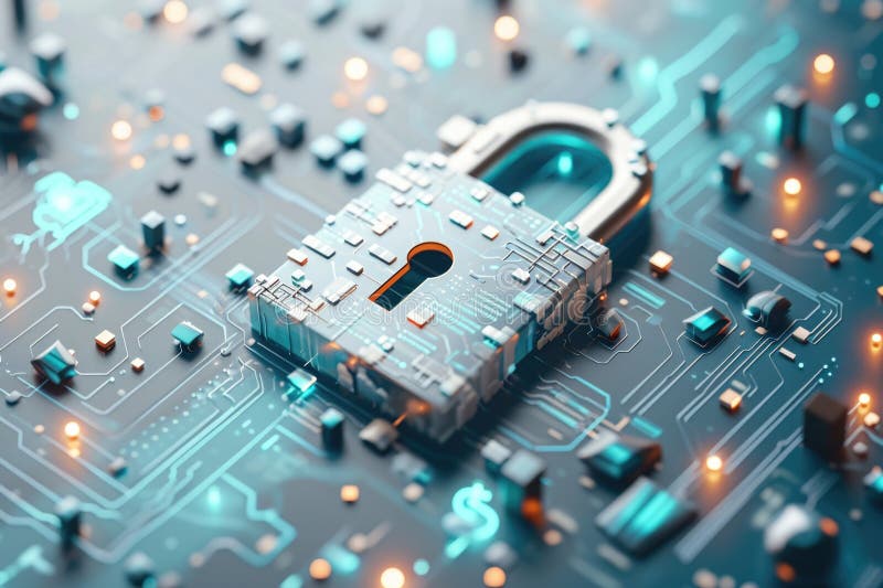 Digital sekretess och skydd för cybersäkerhet smartphone cybersecurity lock business och persondata protection generai royaltyfri illustrationer