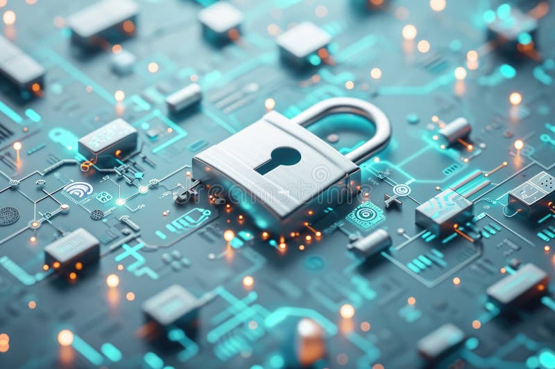 Digital sekretess och skydd för cybersäkerhet smartphone cybersecurity lock business och persondata protection generai vektor illustrationer