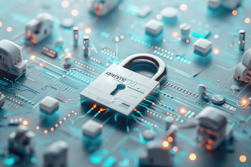 Digital sekretess och skydd för cybersäkerhet smartphone cybersecurity lock business och persondata protection generai stock illustrationer