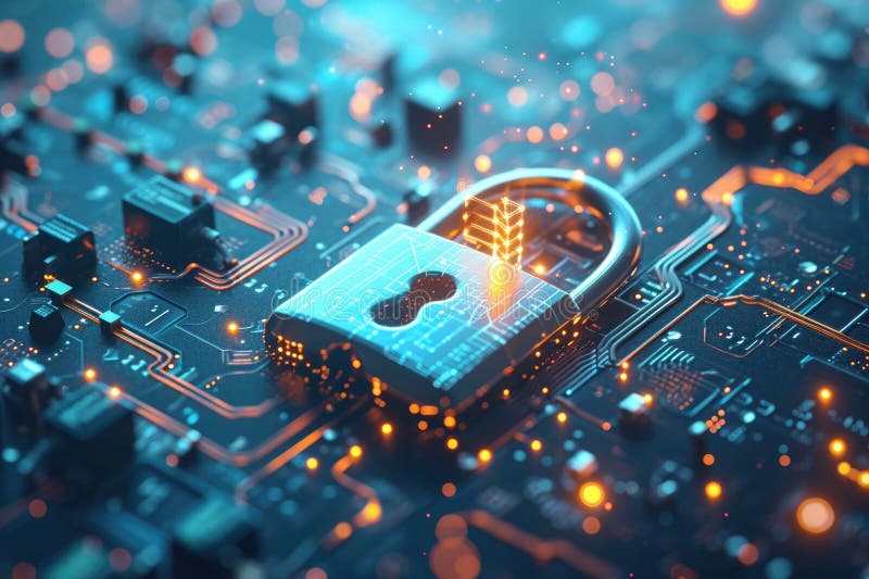 Digital sekretess och skydd för cybersäkerhet smartphone cybersecurity lock business och persondata protection generai royaltyfri illustrationer
