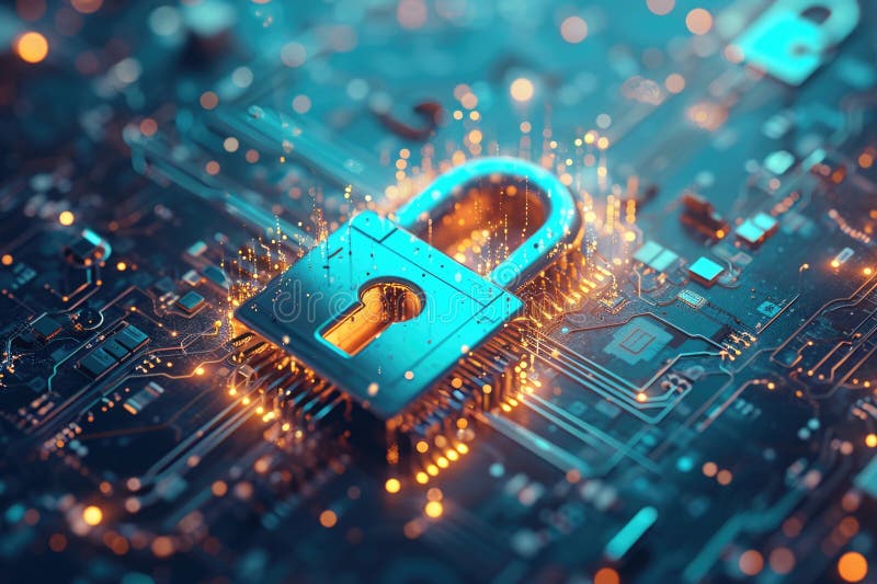 Digital sekretess och skydd för cybersäkerhet smartphone cybersecurity lock business och persondata protection generai stock illustrationer