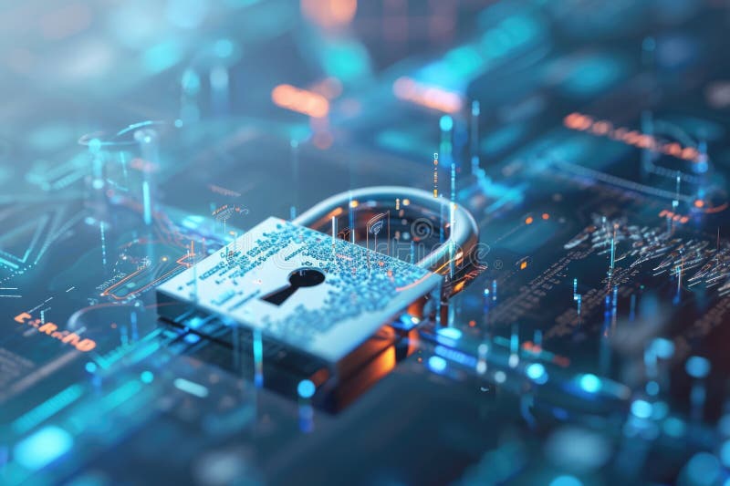 Digital sekretess och skydd för cybersäkerhet smartphone cybersecurity lock business och persondata protection generai royaltyfri illustrationer