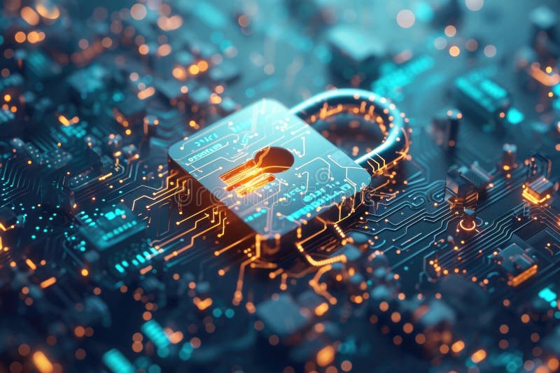 Digital sekretess och skydd för cybersäkerhet smartphone cybersecurity lock business och persondata protection generai stock illustrationer