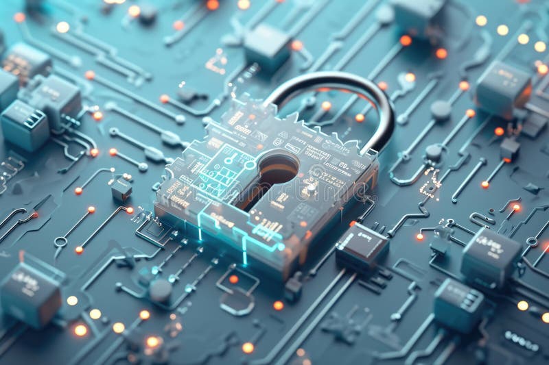Digital sekretess och skydd för cybersäkerhet smartphone cybersecurity lock business och persondata protection generai vektor illustrationer