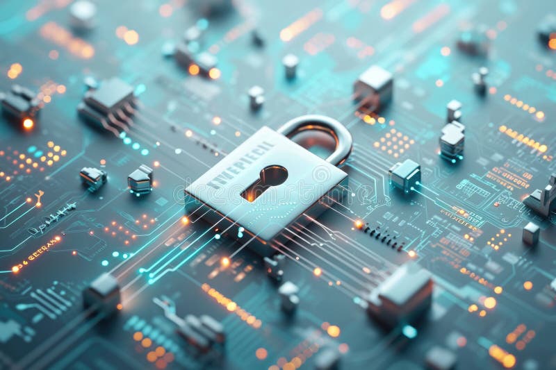 Digital sekretess och skydd för cybersäkerhet smartphone cybersecurity lock business och persondata protection generai stock illustrationer