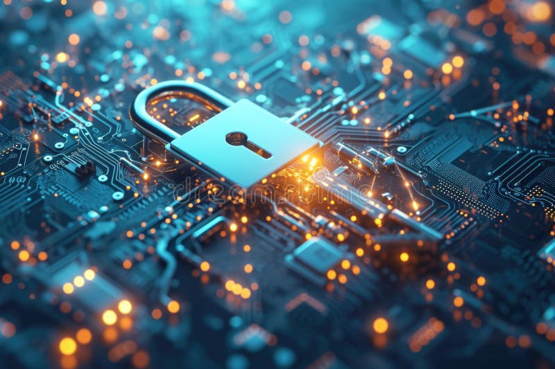 Digital sekretess och skydd för cybersäkerhet smartphone cybersecurity lock business och persondata protection generai royaltyfri illustrationer