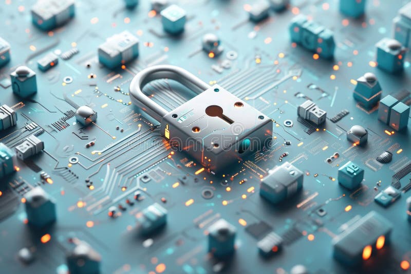 Digital sekretess och skydd för cybersäkerhet smartphone cybersecurity lock business och persondata protection generai vektor illustrationer
