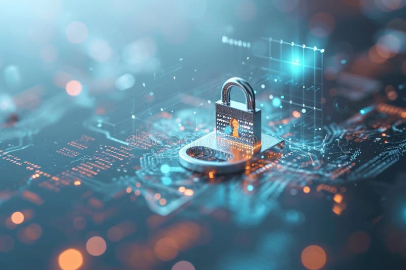 Digital sekretess och skydd för cybersäkerhet smartphone cybersecurity lock business och persondata protection generai royaltyfri illustrationer
