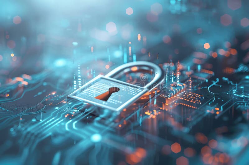 Digital sekretess och skydd för cybersäkerhet smartphone cybersecurity lock business och persondata protection generai stock illustrationer