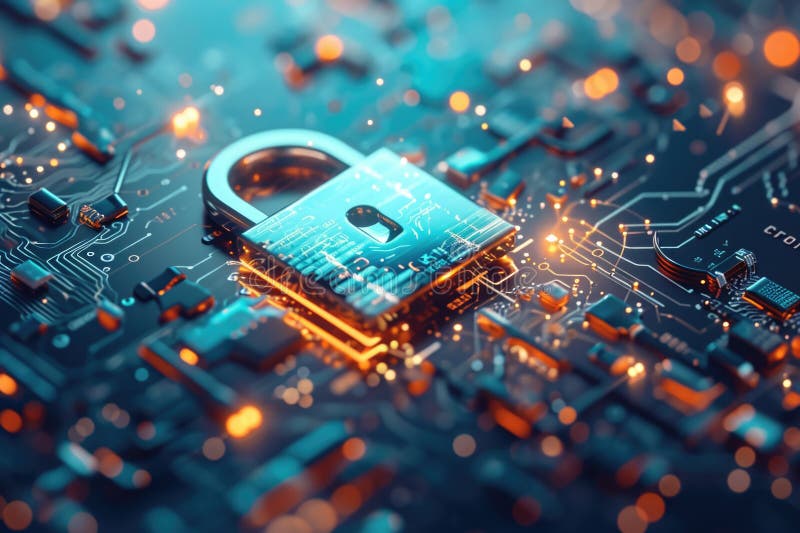 Digital sekretess och skydd för cybersäkerhet smartphone cybersecurity lock business och persondata protection generai royaltyfri illustrationer