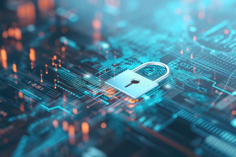 Digital sekretess och skydd för cybersäkerhet smartphone cybersecurity lock business och persondata protection generai royaltyfri illustrationer