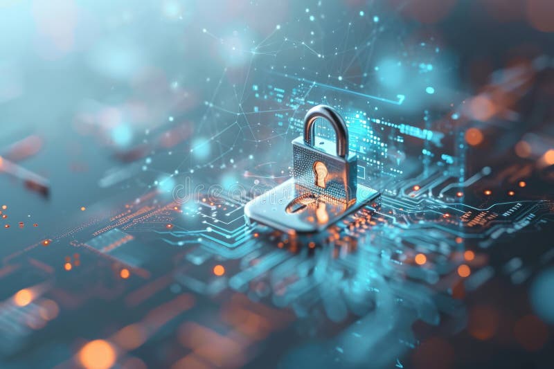 Digital sekretess och skydd för cybersäkerhet smartphone cybersecurity lock business och persondata protection generai royaltyfri illustrationer