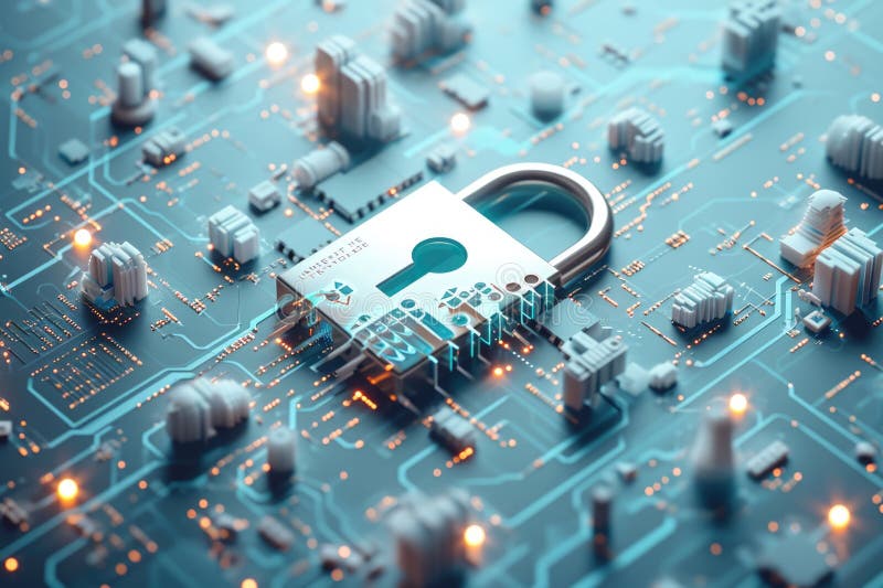 Digital sekretess och skydd för cybersäkerhet smartphone cybersecurity lock business och persondata protection generai stock illustrationer