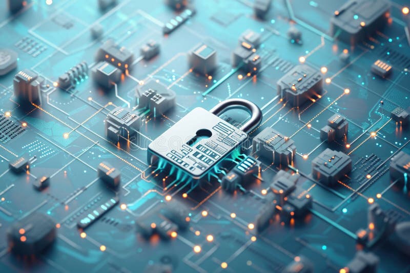 Digital sekretess och skydd för cybersäkerhet smartphone cybersecurity lock business och persondata protection generai royaltyfri illustrationer
