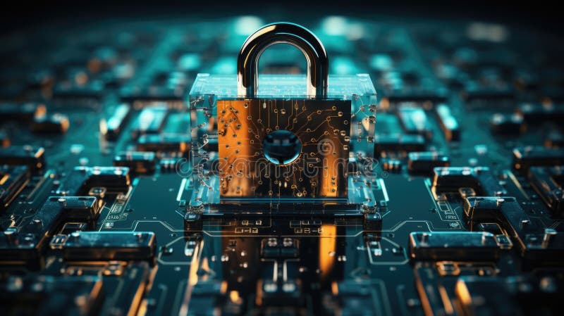 Digital sekretess och skydd för cybersäkerhet smartphone cybersecurity lock business och persondata protection generai royaltyfri illustrationer