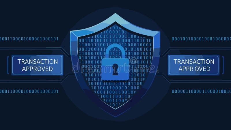 Digital shield with binary code and lock icon, protecting online transactions. royalty free illustration