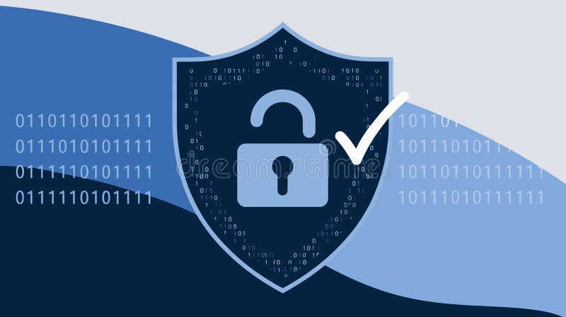 Digital shield with binary code and lock icon, protecting online transactions. royalty free illustration