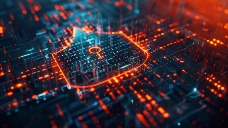 A digital shield with a keyhole at its center blocks various forms of data attack highlighting the protective power of royalty free stock images