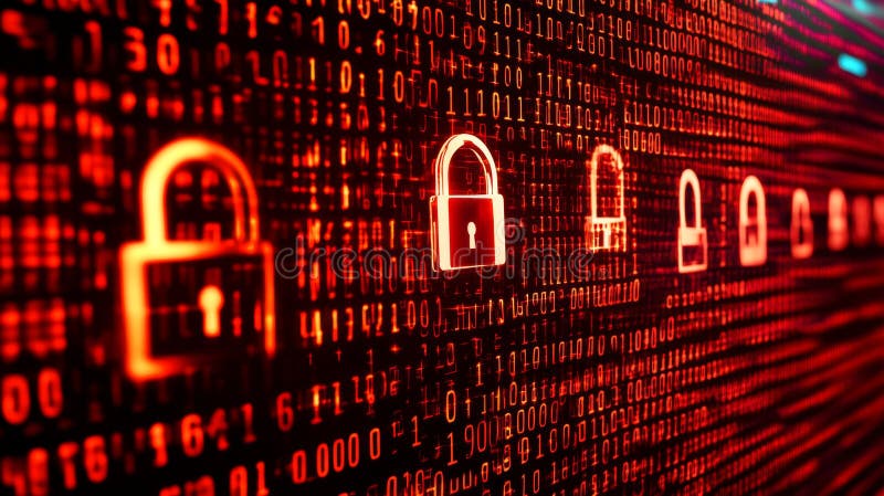 Digital Shield Protecting Data From Cyber Attack in Red Background vector illustration