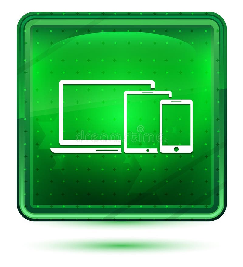 Digital Smart Devices Icon Neon Light Green Square Button Stock