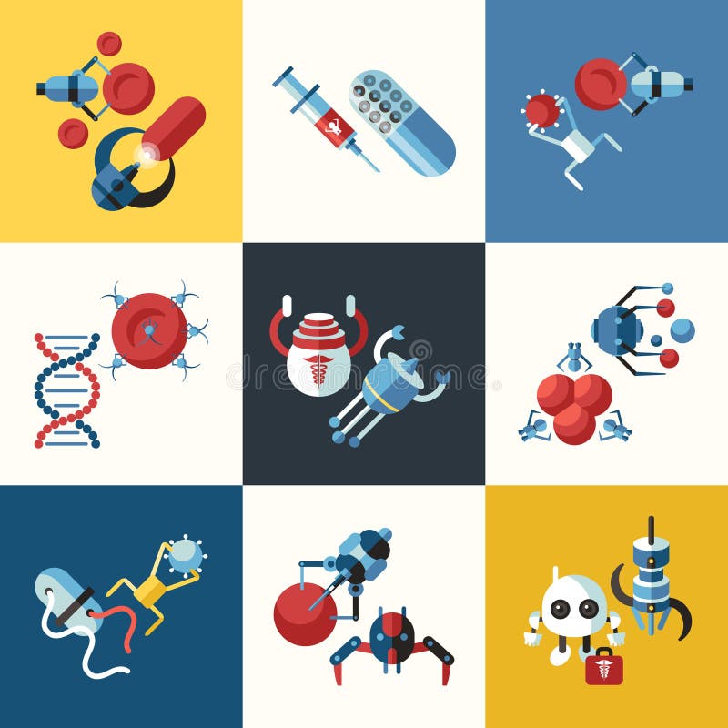Digital smart medical nano robots concept objects vector illustration
