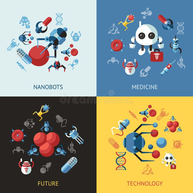 Digital smart medical nano robots concept objects royalty free illustration