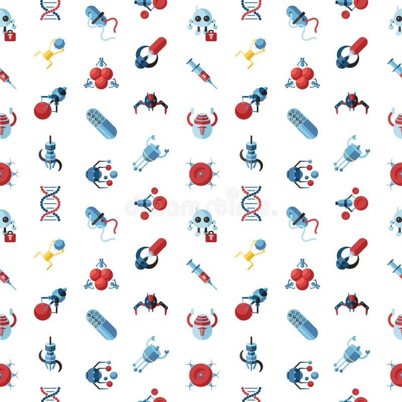 Digital smart medical nano robots concept objects stock illustration