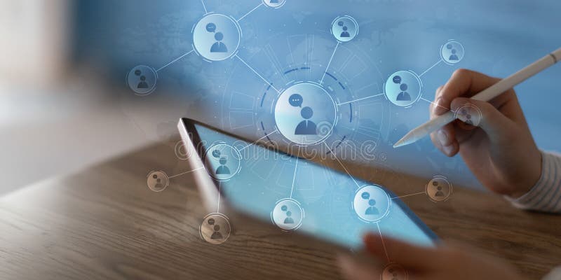 Digital Social Networking and Online Communication Platform Displayed on a Tablet Interface. Networking profiles stock images, royalty-free photos and pictures