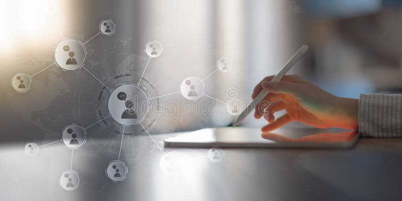 Digital Social Networking and Online Communication Platform Displayed on a Tablet Interface. Networking profiles stock images, royalty-free photos and pictures