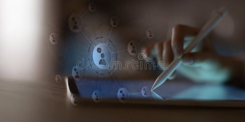 Digital Social Networking and Online Communication Platform Displayed on a Tablet Interface. Networking profiles stock images, royalty-free photos and pictures