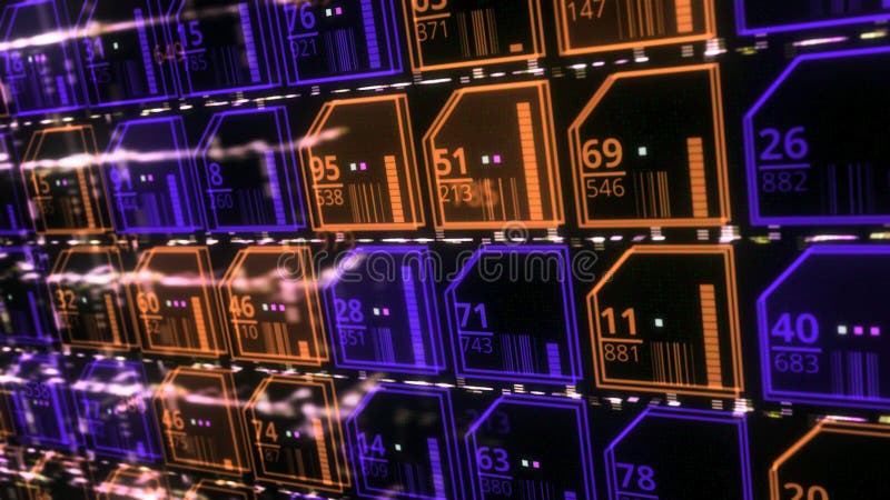 Digital space with computer cells in futuristic style. Animation. Background of many bright neon cells with digital royalty free illustration Digital space with computer cells in futuristic style. Animation. Background of many bright neon cells with digital royalty free illustration