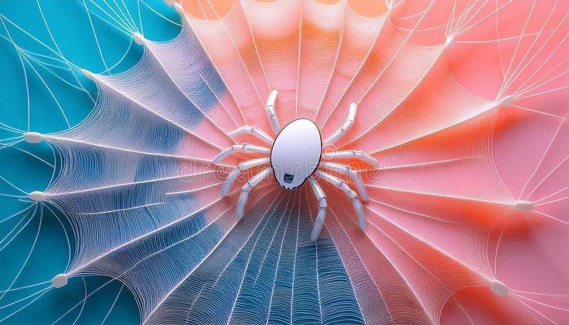 Digital spider web with a search engine robot navigating it, symbolizing the web-crawling function stock illustration