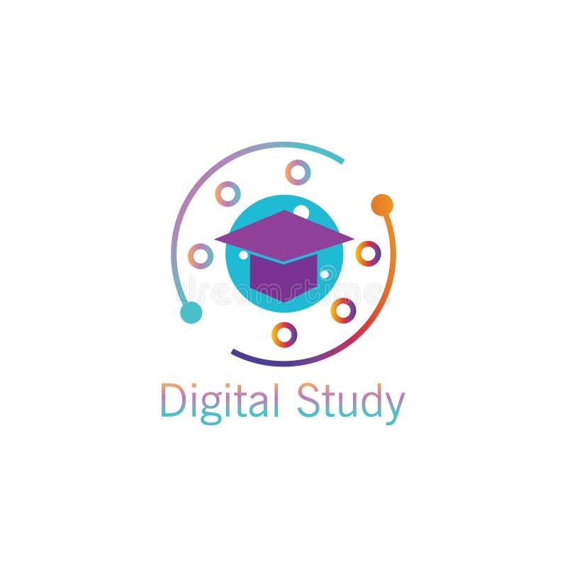 Digital Study Logo Illustration Hat Circle Design Line Vector Template ...