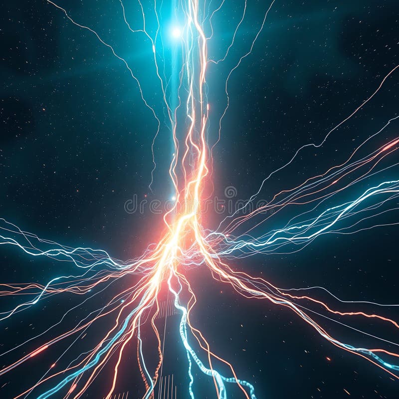 Digital Surrealism : Kablar som förvandlas till energibrytningar i djupt utrymme, biograffilmer i SciFi Dreamscape vektor illustrationer