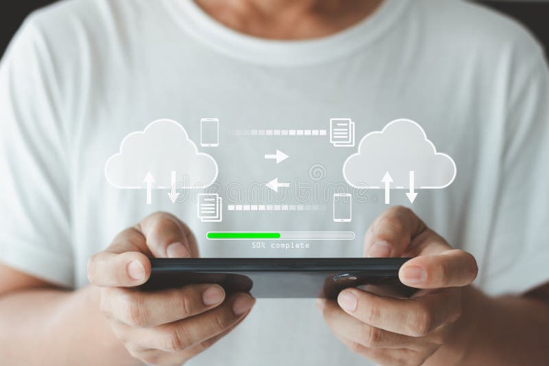 Digital system for transferring documents Exchange information and data with internet cloud technology. stock photo
