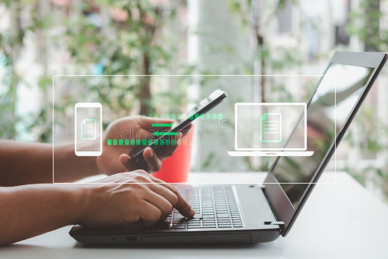 Digital system for transferring documents and files online. Data Transfer concept. royalty free stock photo