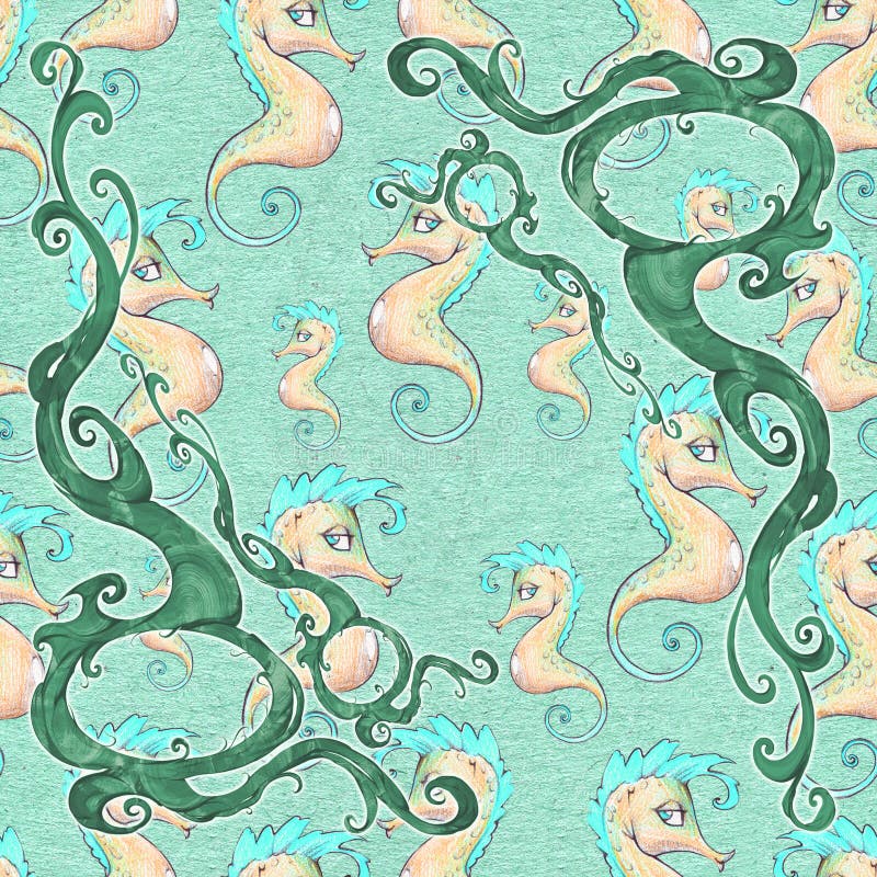 Digital sömlös design av härliga, eleganta och krullade rambeståndsdelar med havsvarelsebakgrund royaltyfri illustrationer Digital sömlös design av härliga, eleganta och krullade rambeståndsdelar med havsvarelsebakgrund royaltyfri illustrationer