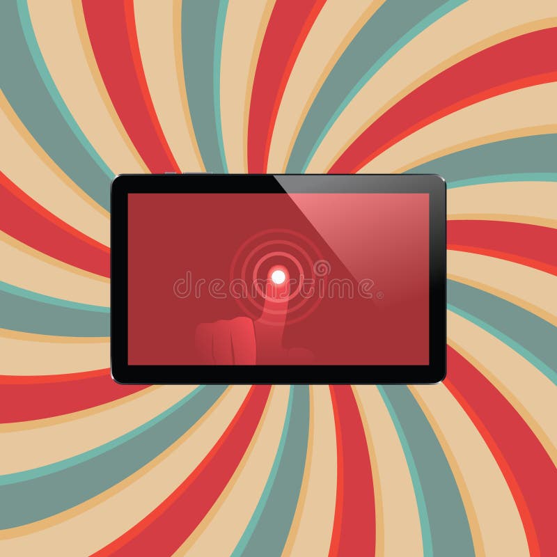 Digital Tablet with Shiny Sensor Screen with Touch Hand. Electronic