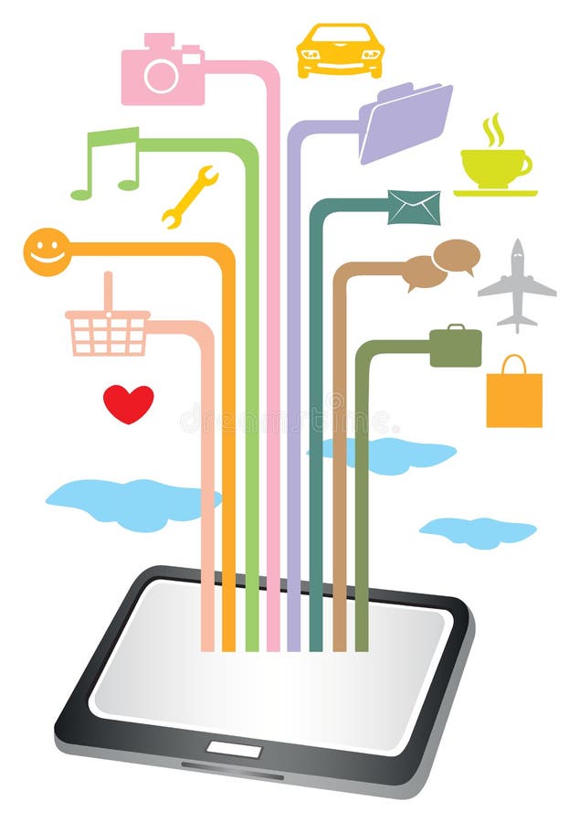Digital Tablet and Technology Icons In Map Mapping Style Vector vector illustration
