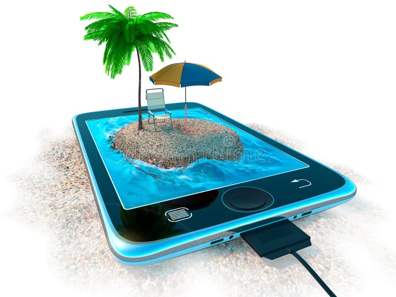 Digital-Tablette und -meer setzen als Ferienkonzept auf den Strand stock abbildung Digital-Tablette und -meer setzen als Ferienkonzept auf den Strand stock abbildung