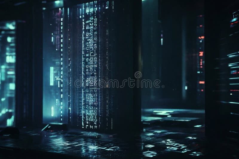 The digital tapestry a symphony of code and light. A close-up image of a computer screen stock illustration