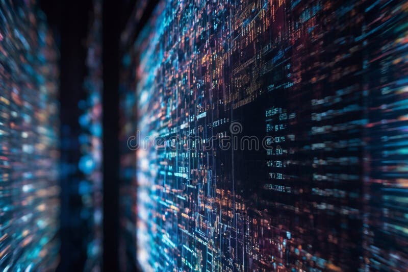 The digital tapestry a symphony of code and light. A close-up image of a computer screen vector illustration