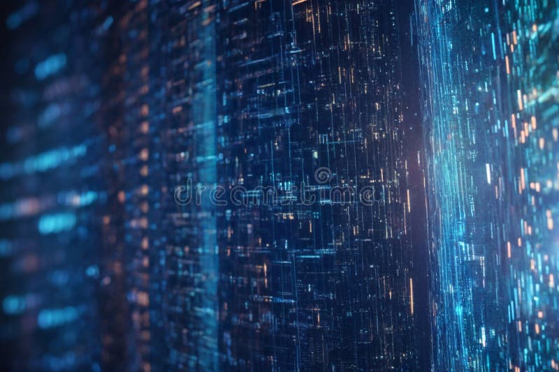 The digital tapestry a symphony of code and light. A close-up image of a computer screen stock illustration