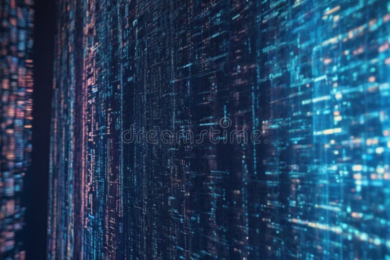 The digital tapestry a symphony of code and light. A close-up image of a computer screen royalty free illustration
